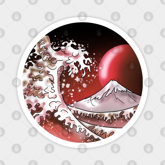 Big wave, Mount Fuji, and a blood red moon Magnet by cuisinecat